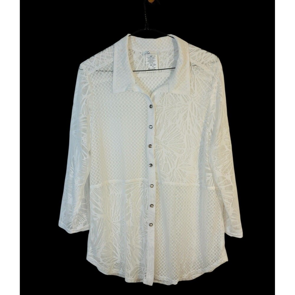 Rachel Zoe Swim Cover Up Womens L White Collar Buttons Elegant